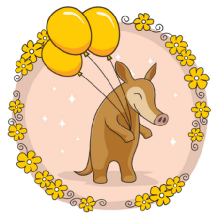 Cute Aardvark With Balloon & Flowers Sticker - Image 4